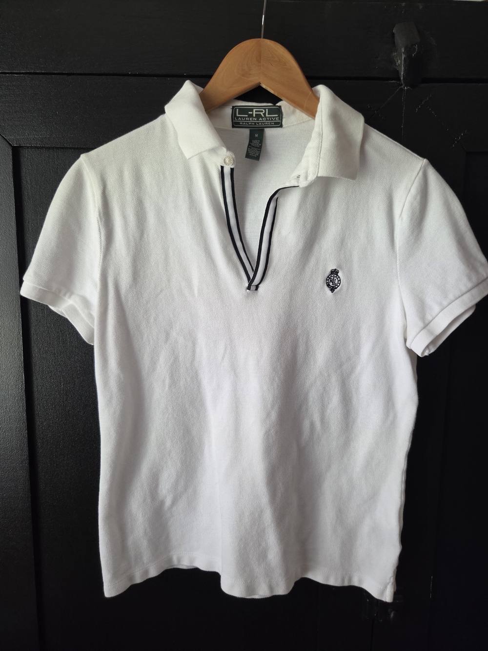 Women's Lauren Active by Ralph Lauren White Polo Shirt ~ Size M